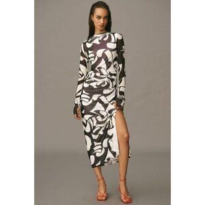 NWT Farm Rio Anthropologie Long-Sleeve Mock-Neck Mesh Slim Midi Dress XXS